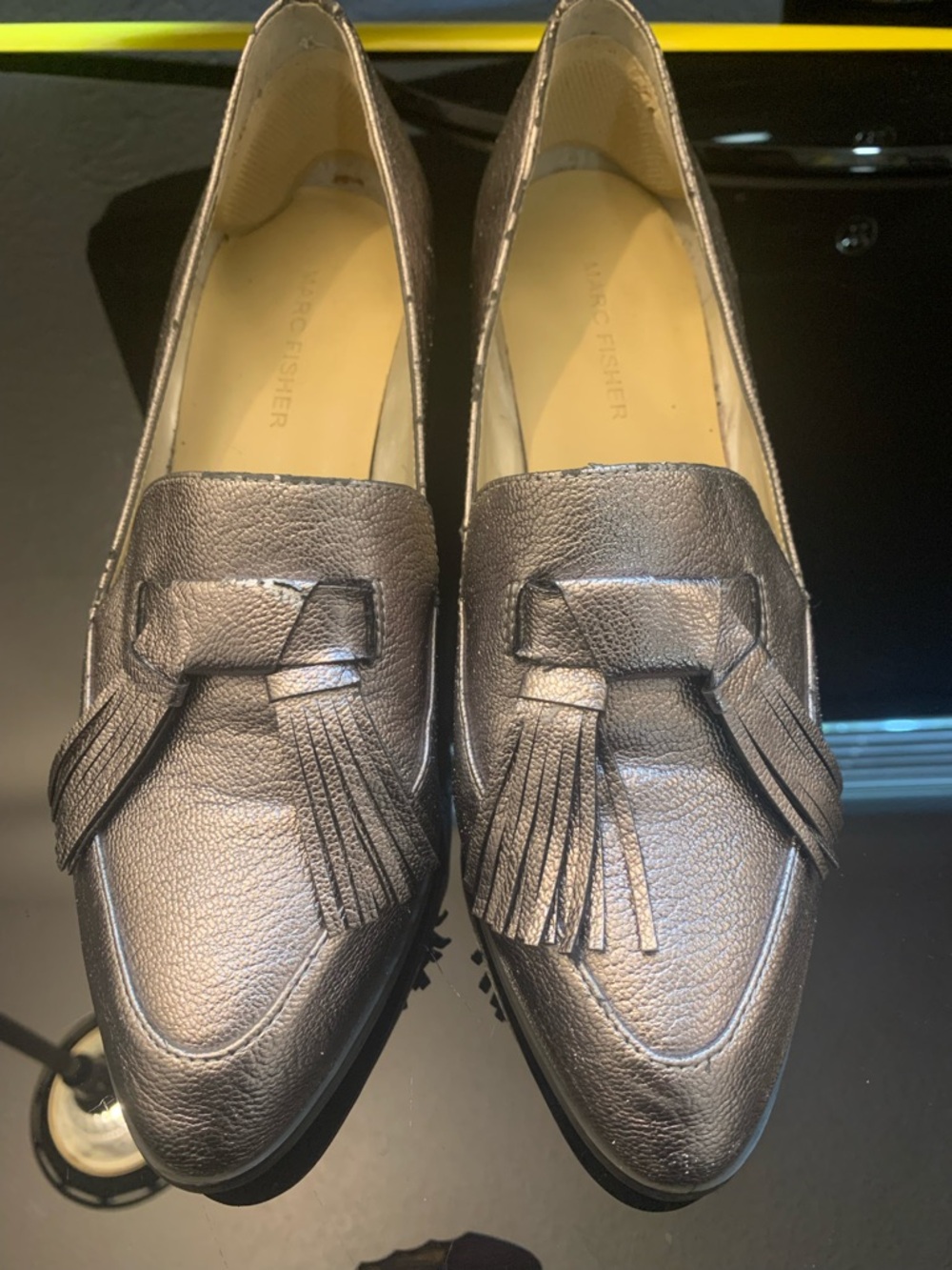 Marc Fisher Metallic Pewter Tassel Loafers - Women Size 8M